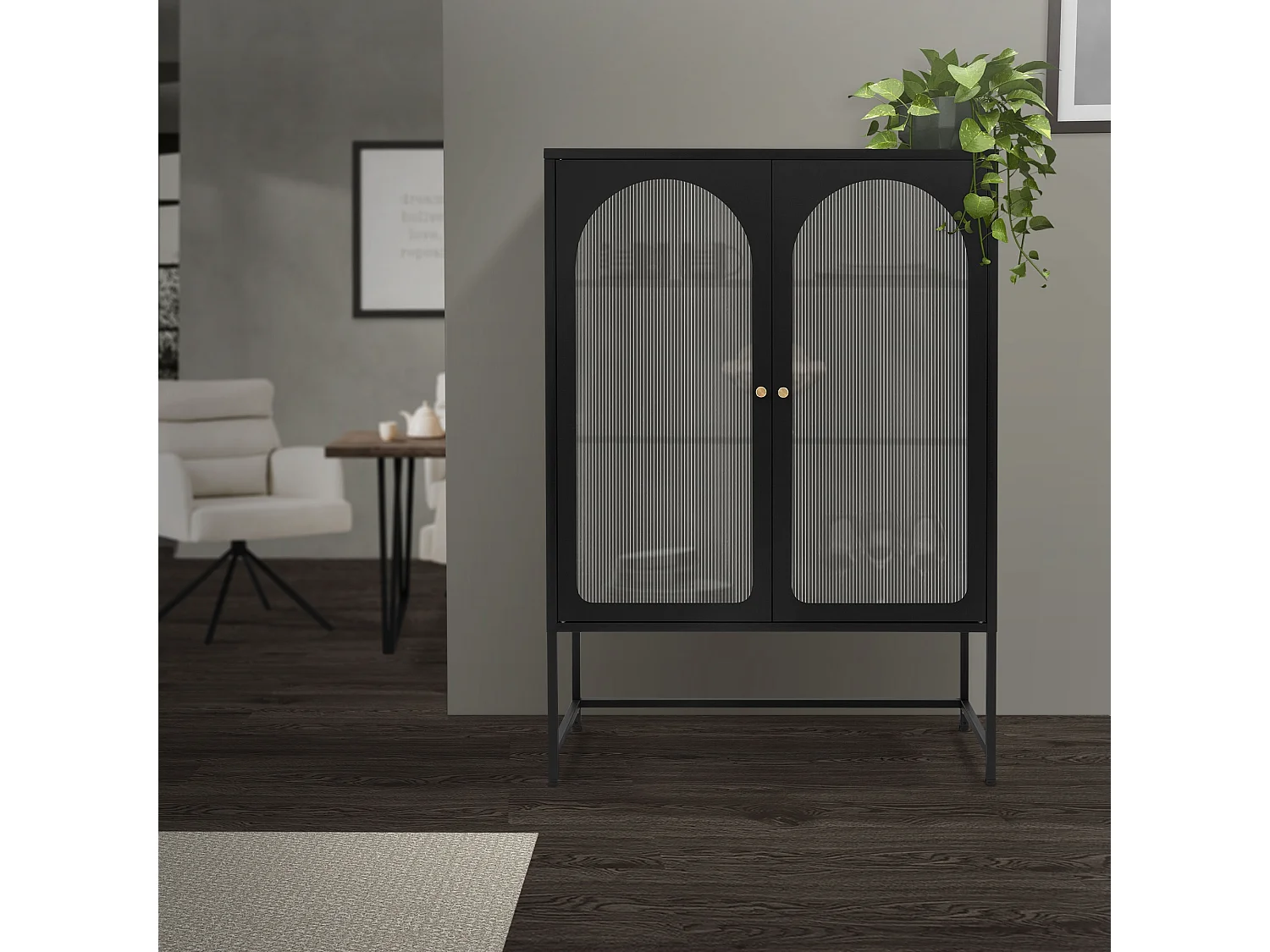 Armoire à vitrine sur pieds noir bibliothèque de salon meuble de rangement