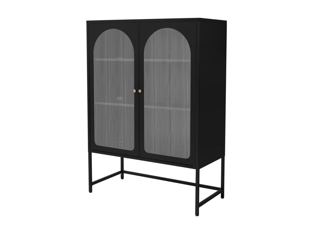 Vitrina negra 85x120x40cm con 2 puertas y 3 cajones, mueble metálico archivador