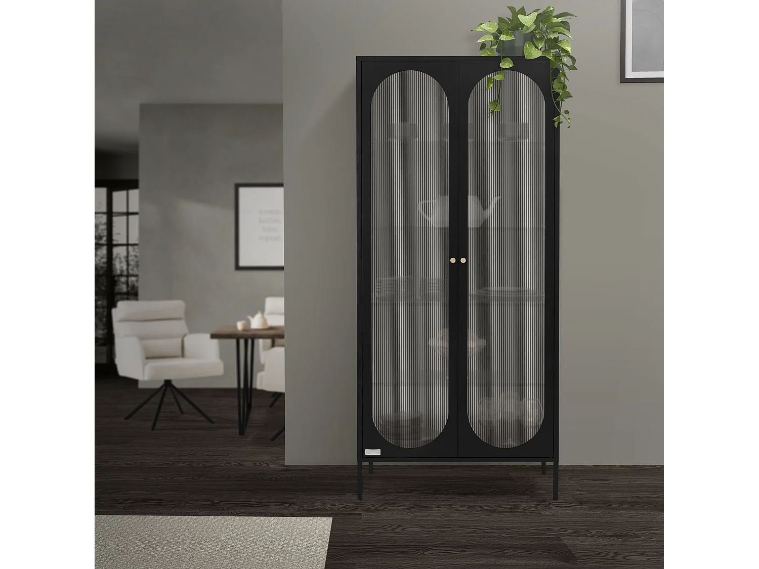 Vitrine sur pied armoire haute meuble de salon noir plaque en polycarbonate
