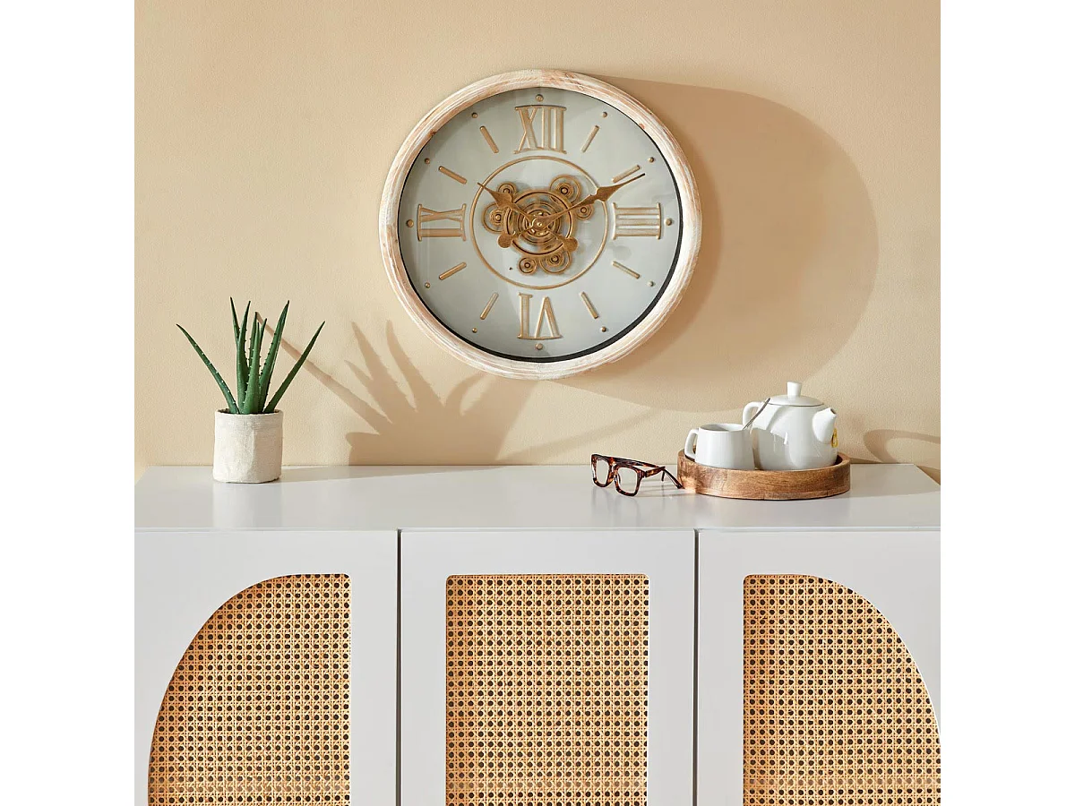 Pendule murale look vintage avec rouages mobiles D 49.5 cm