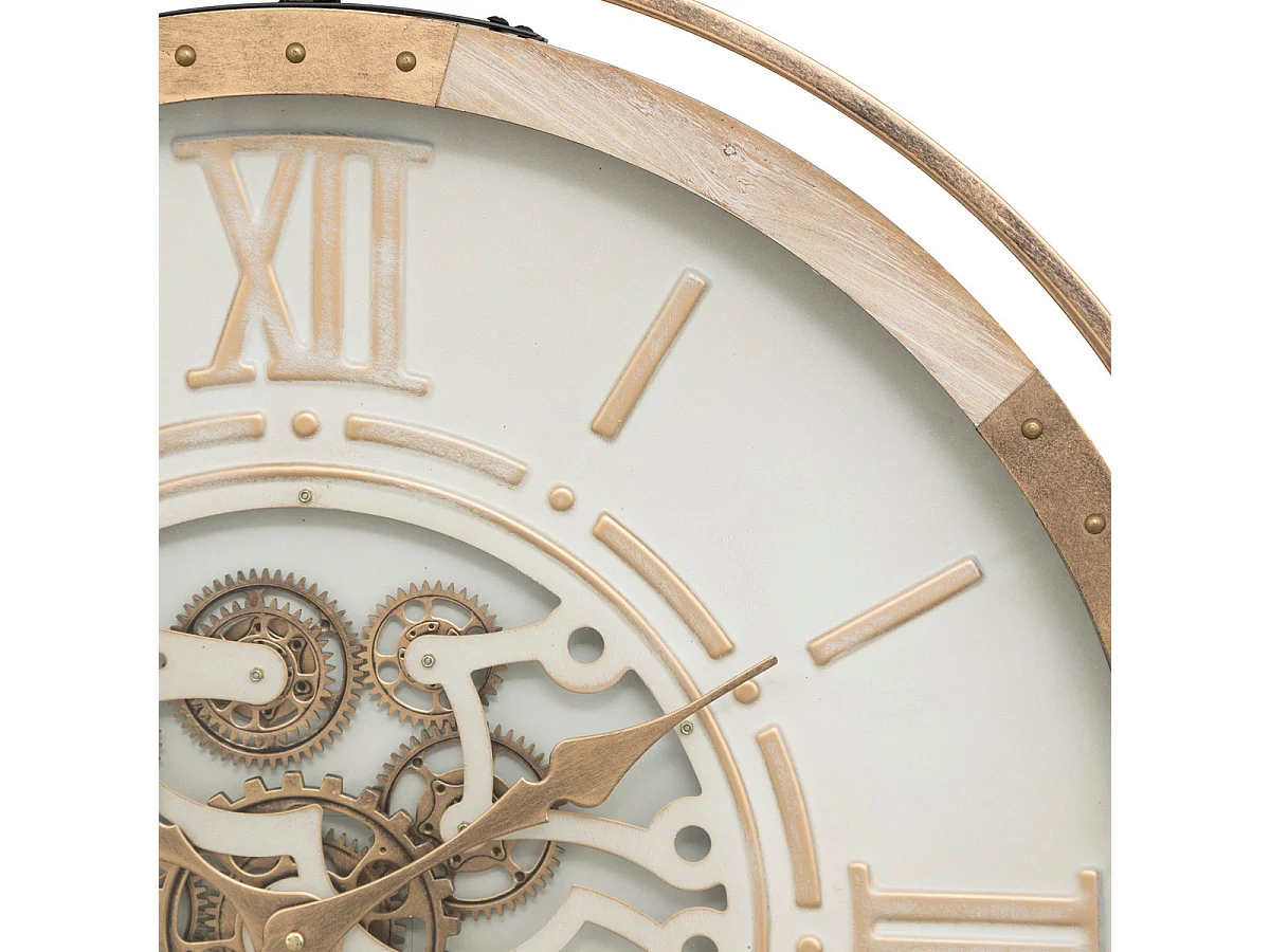 Grande Pendule murale Beige style industriel avec rouages mobiles D 74 cm