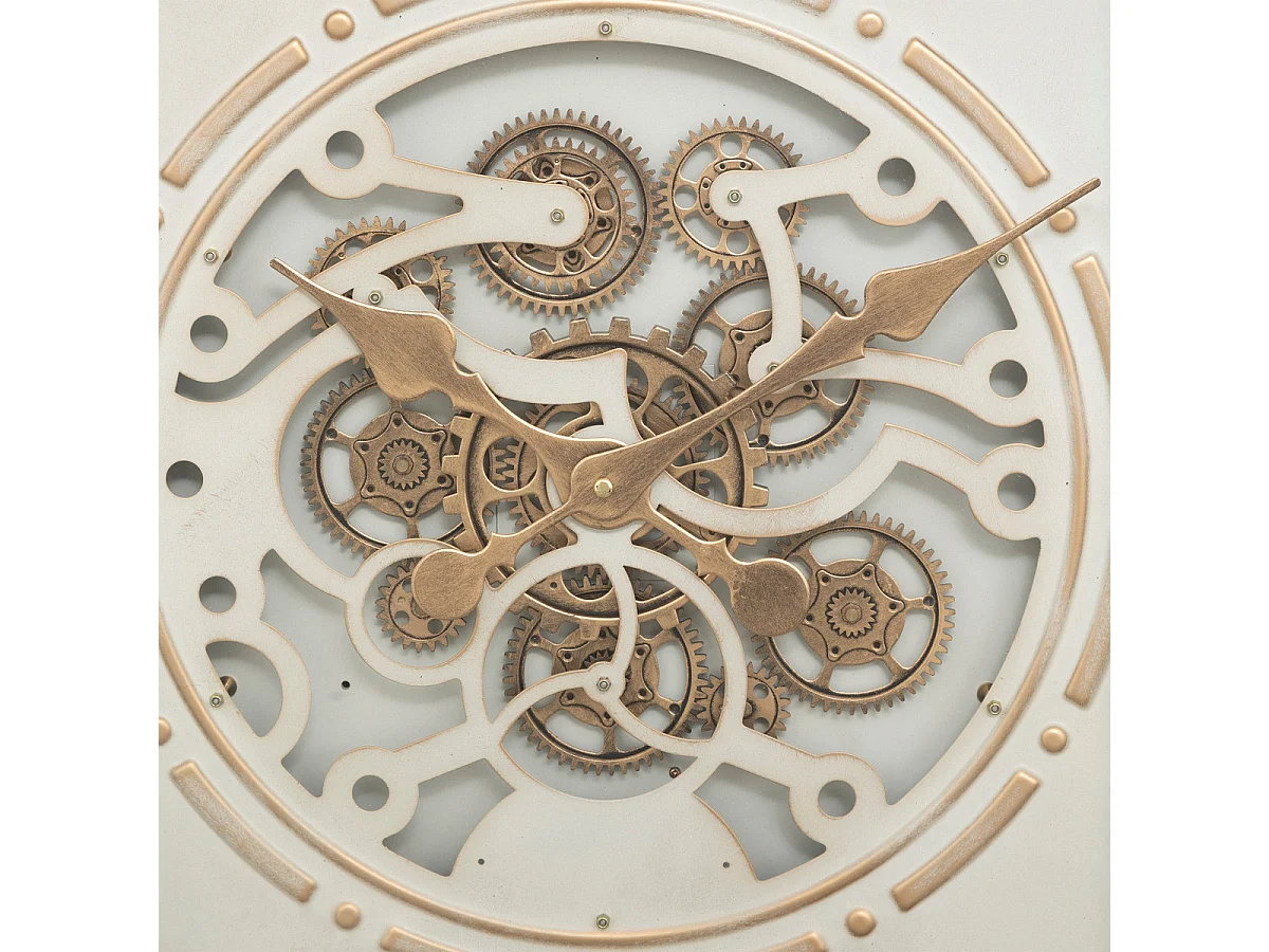 Grande Pendule murale Beige style industriel avec rouages mobiles D 74 cm