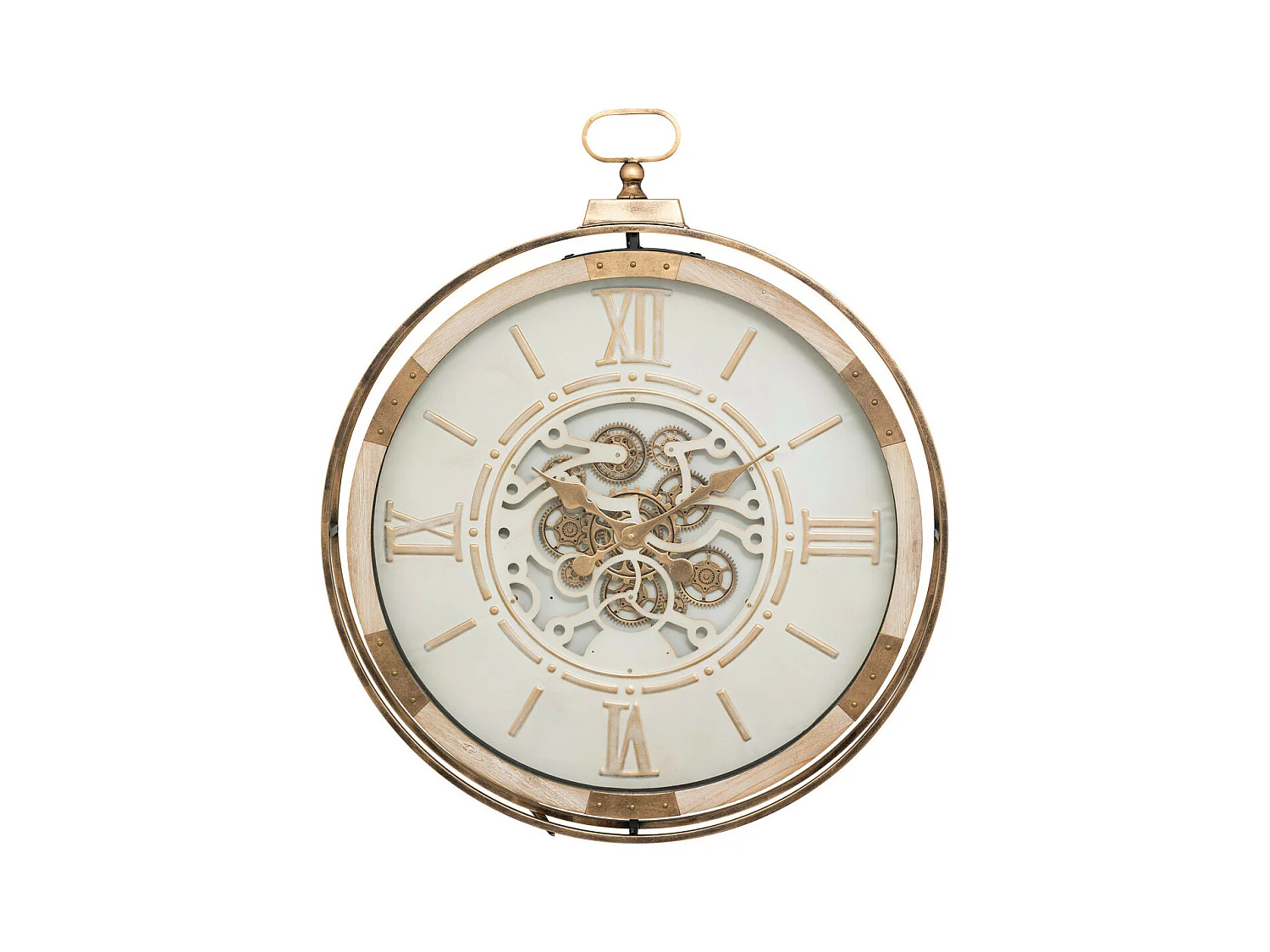 Grande Pendule murale Beige style industriel avec rouages mobiles D 74 cm