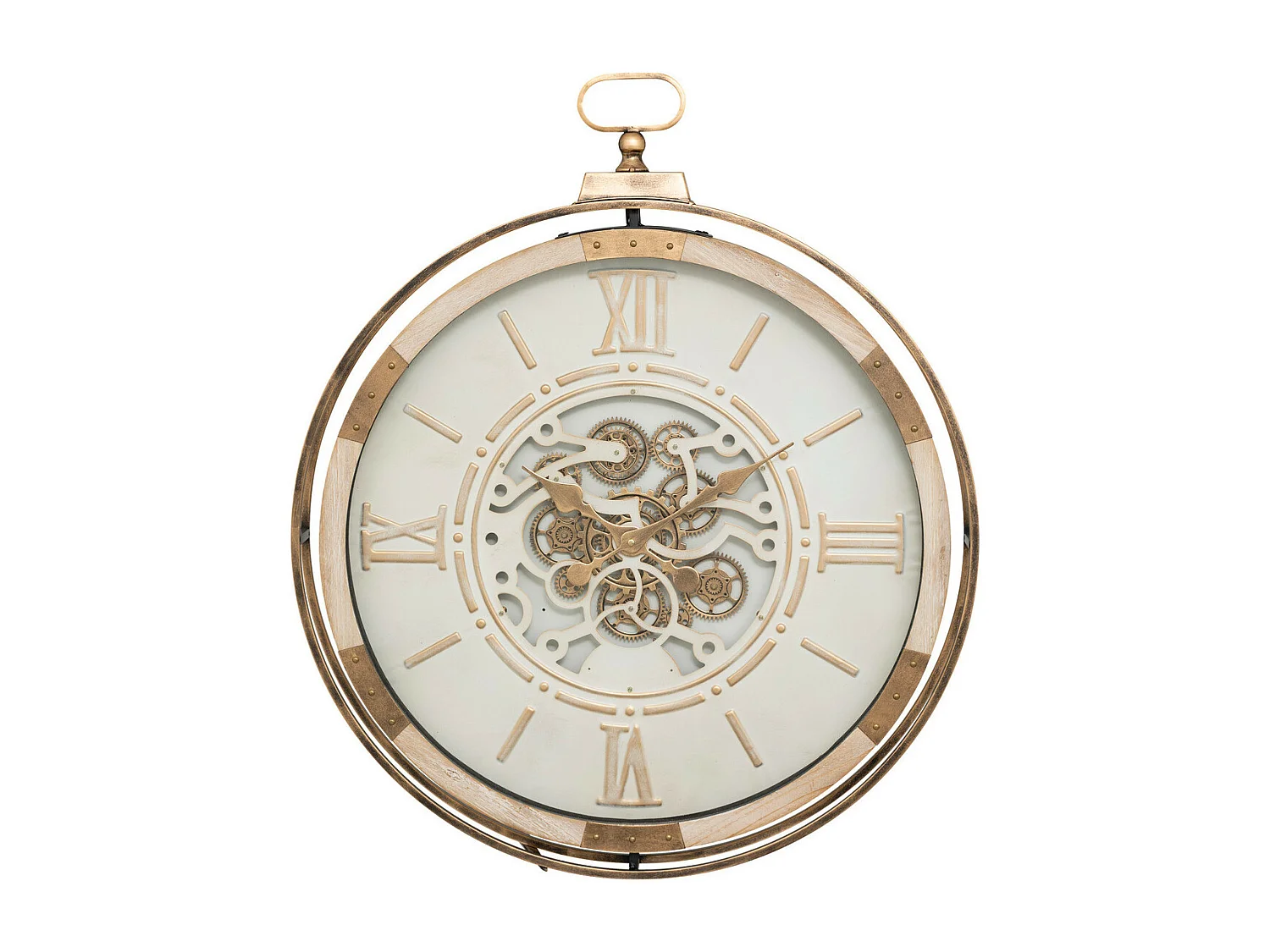 Grande Pendule murale Beige style industriel avec rouages mobiles D 74 cm