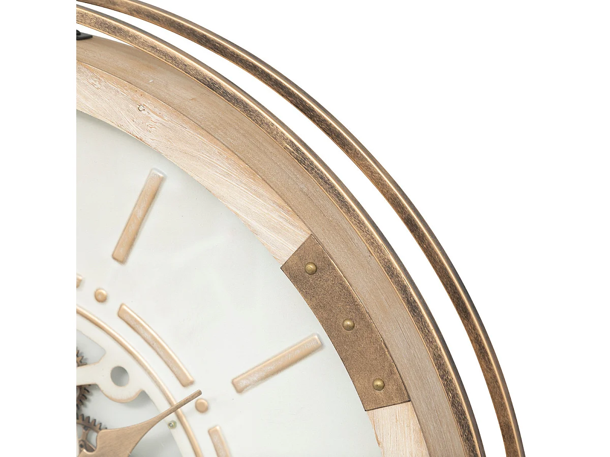 Grande Pendule murale Beige style industriel avec rouages mobiles D 74 cm