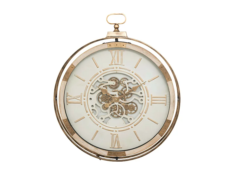 Grande Pendule murale Beige style industriel avec rouages mobiles D 74 cm