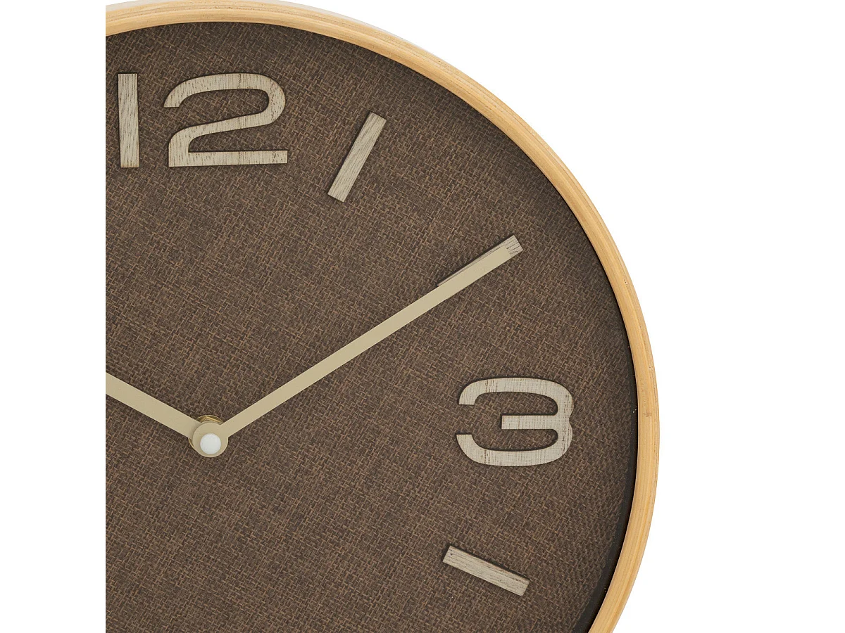 Pendule murale Marron Tonka effet tissé D 30 cm