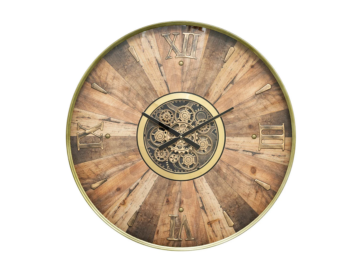 Grande Pendule murale Marron style industriel avec rouages mobiles D 80 cm