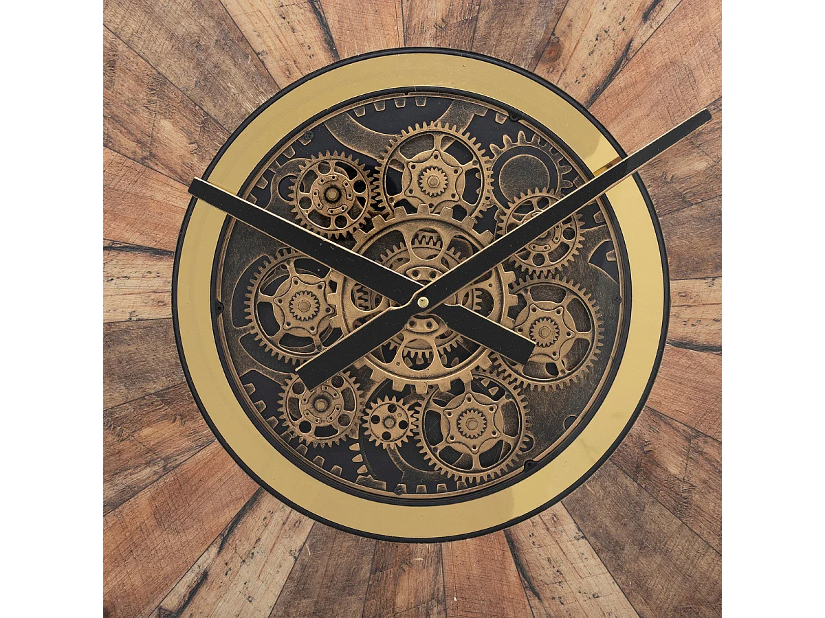 Grande Pendule murale Marron style industriel avec rouages mobiles D 80 cm