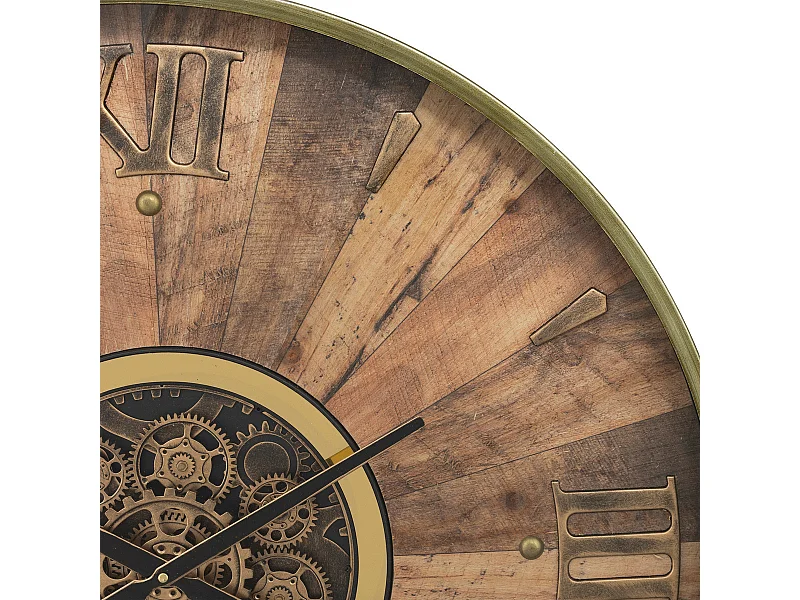 Grande Pendule murale Marron style industriel avec rouages mobiles D 80 cm