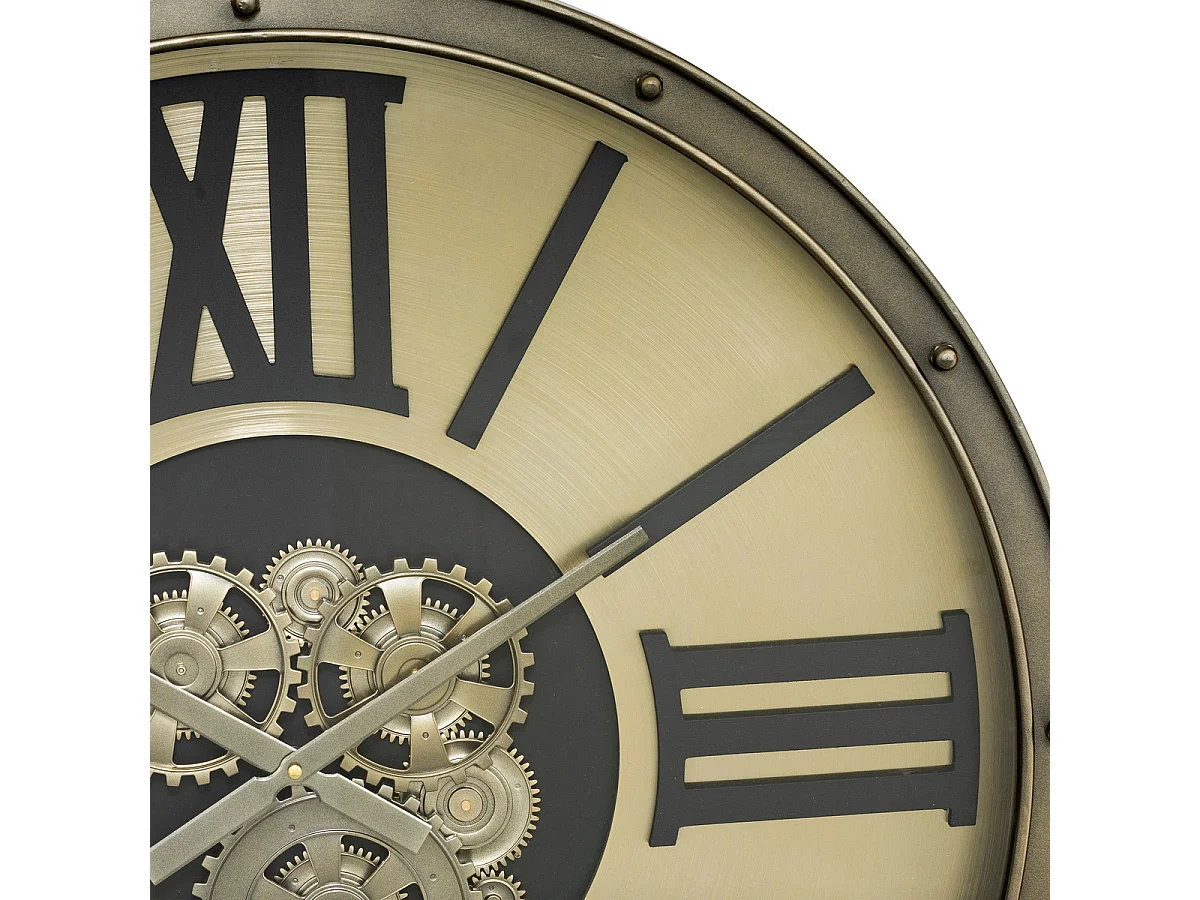 Grande Pendule murale Argent style industriel avec rouages mobiles D 80 cm