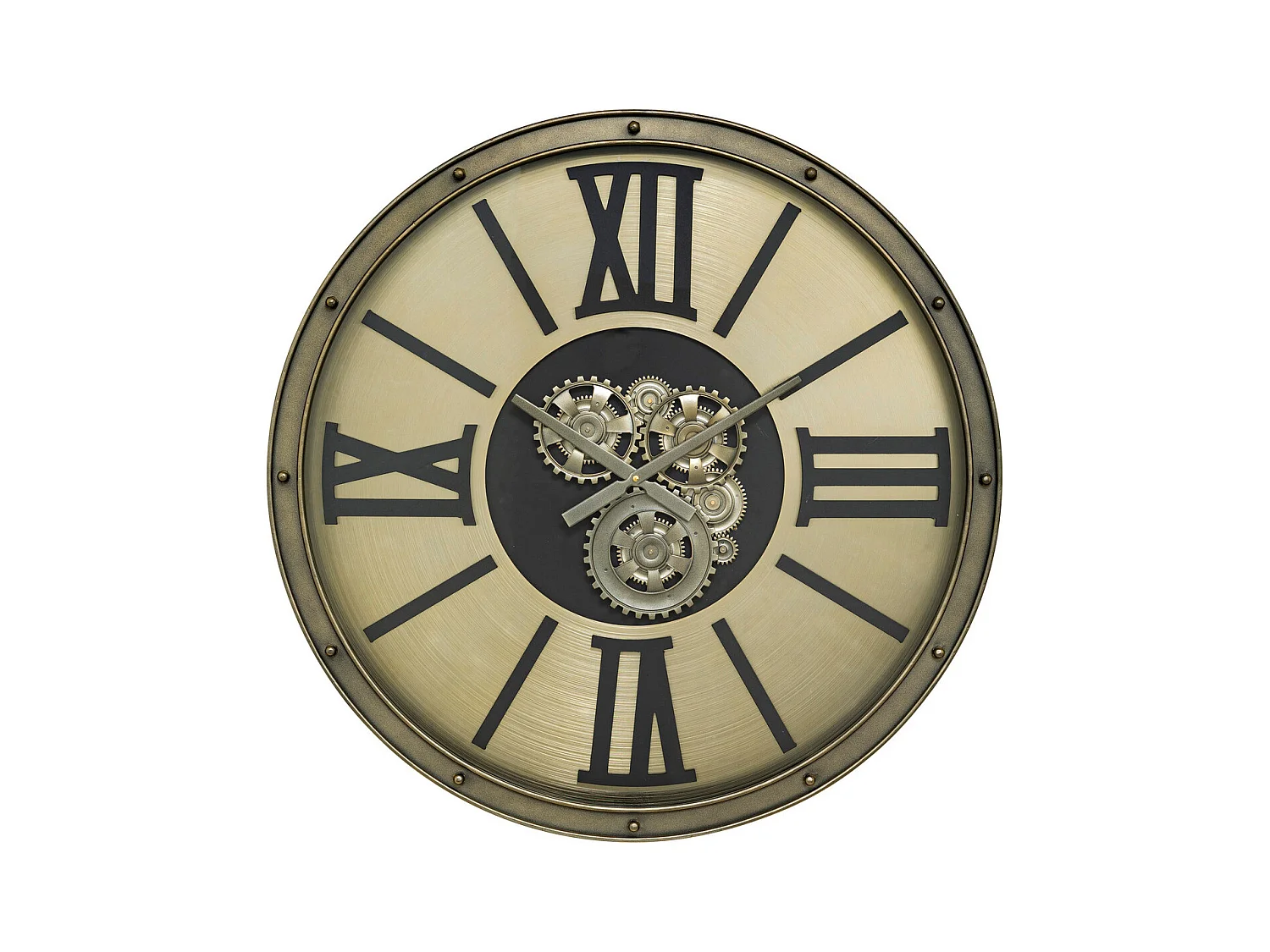 Grande Pendule murale Argent style industriel avec rouages mobiles D 80 cm