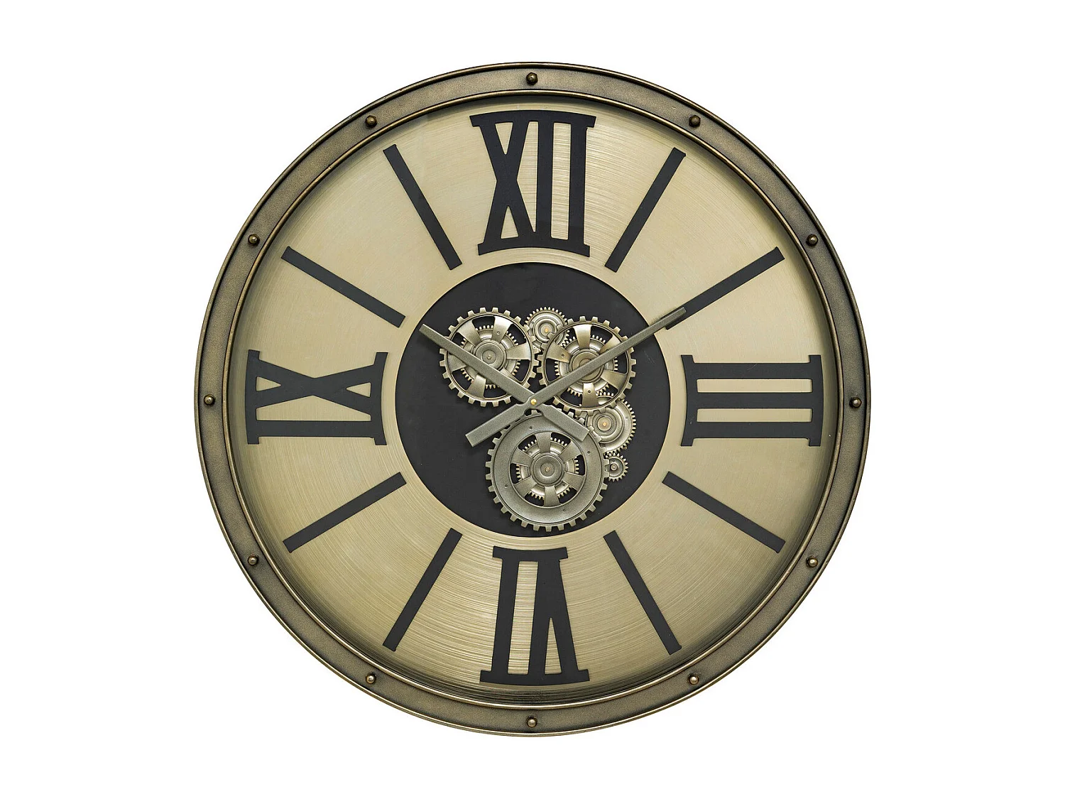 Grande Pendule murale Argent style industriel avec rouages mobiles D 80 cm