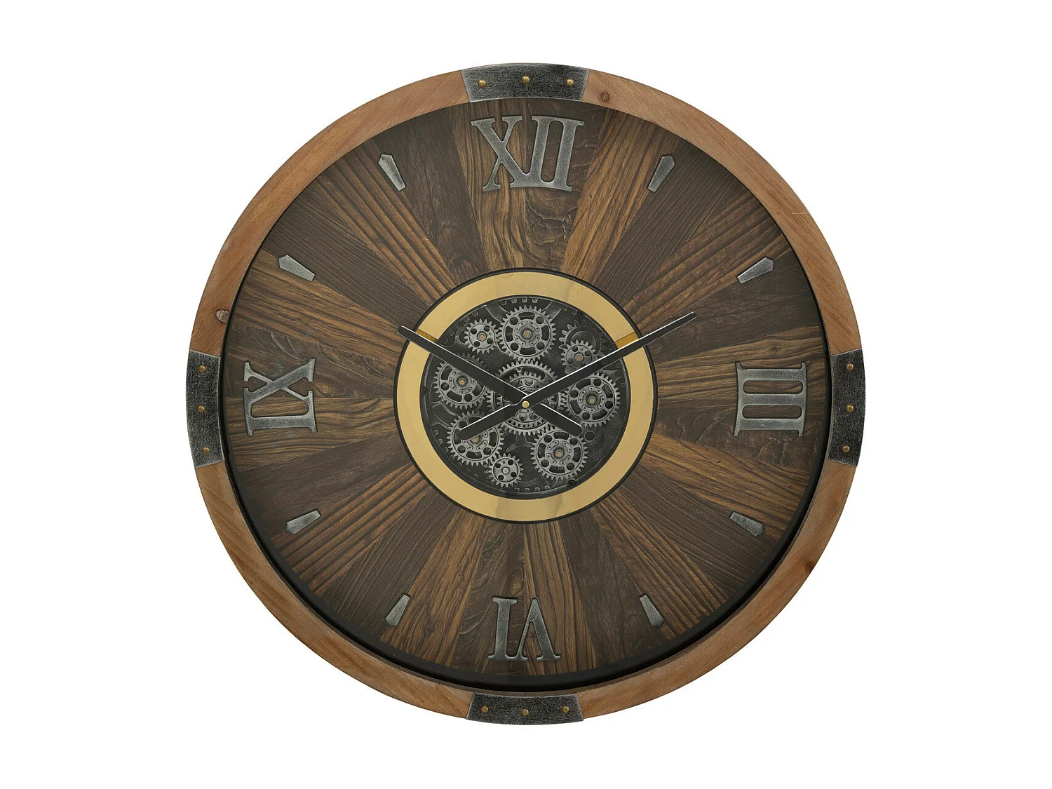 Grande Pendule murale Marron style industriel avec rouages mobiles D 63.5 cm