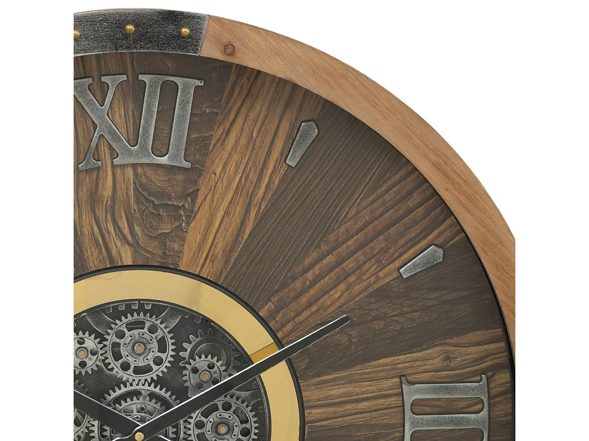 Grande Pendule murale Marron style industriel avec rouages mobiles D 63.5 cm