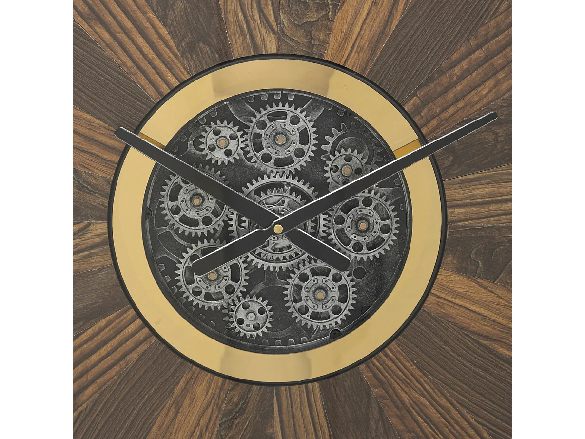 Grande Pendule murale Marron style industriel avec rouages mobiles D 63.5 cm