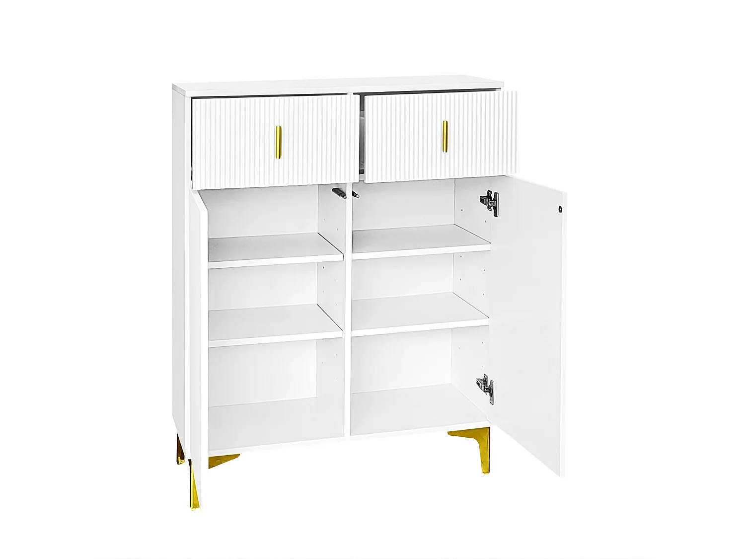 meuble à chaussures - 83 x 35 x 101 cm - avec 2 portes + 2 tiroirs + étagères réglables - aggloméré - blanc