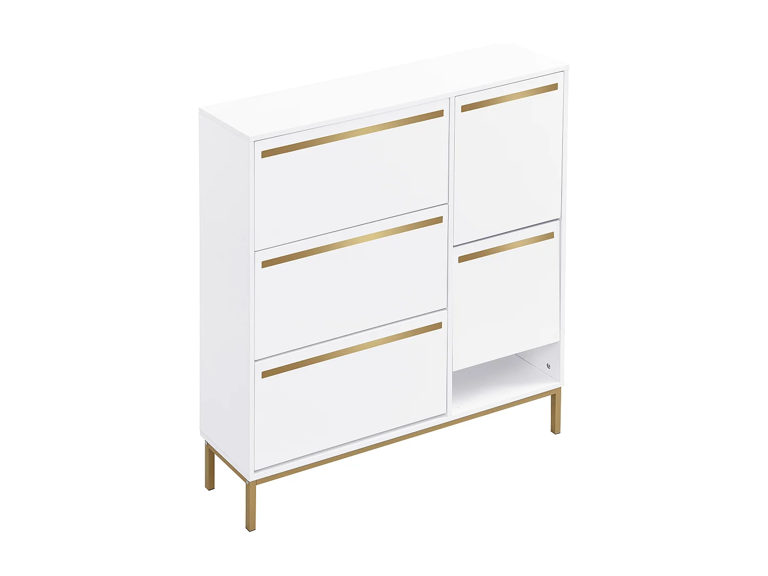 Scarpiera con 4 ante e fasciatoio - 105 x 25 x 115,5 cm - MDF - Bianco lucido