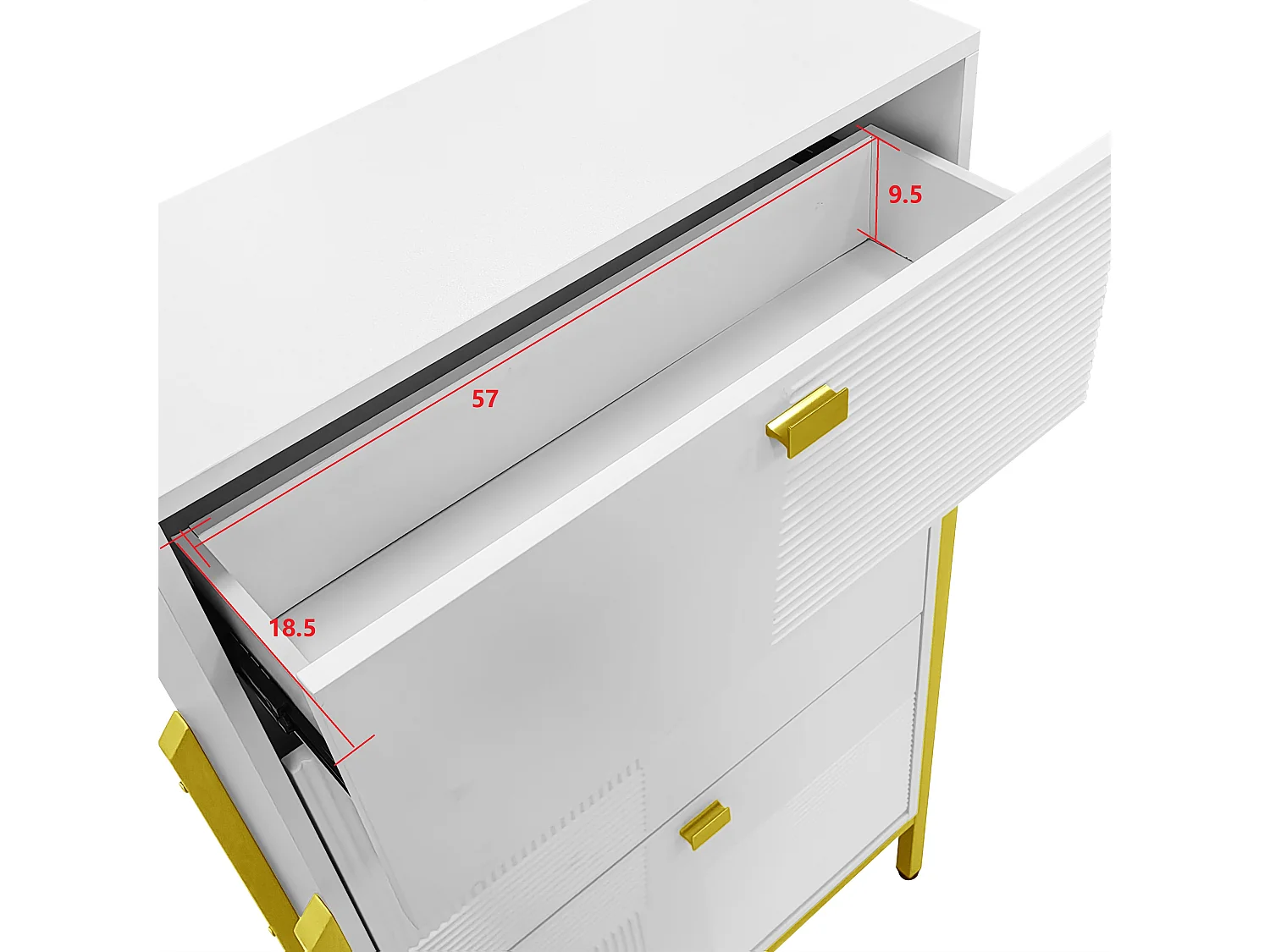 Scarpiera con 2 ante e 1 cassetto - 65 x 25 x 120,5 cm - Maniglie e piedini dorati - Pannello truciolare - Bianco