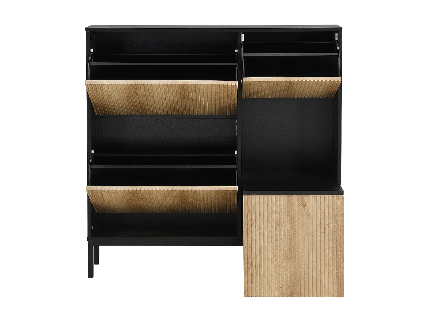 Meuble à chaussures avec 4 portes et tabouret à langer - 105 x 25 x 115.5 cm - MDF - Noir brillant