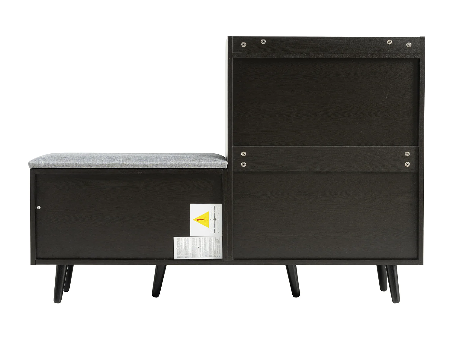 Banc à chaussures moderne avec 4 portes et coussin - pièds et poignées en métal - coloris noir - 120 x 34 x 82 cm