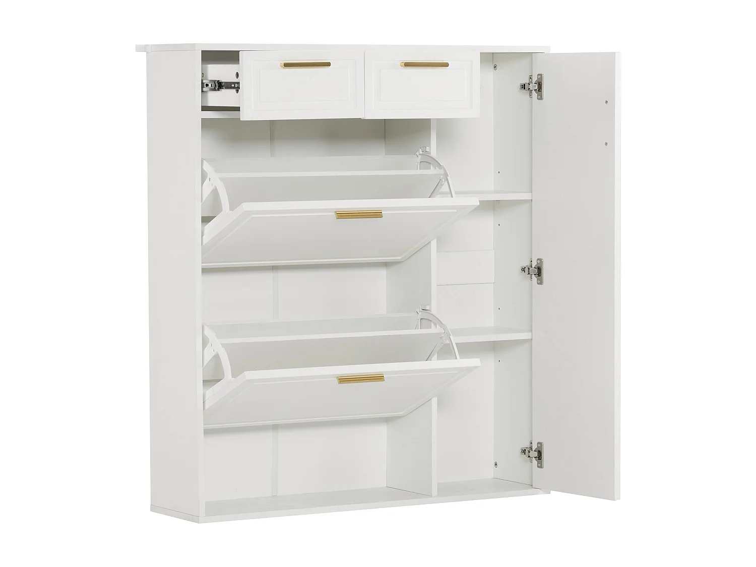 Schoenenkast met 3 deuren en 2 laden - 95 x 24 x 107,5 cm - Verstelbare planken - Spaanplaat - Wit