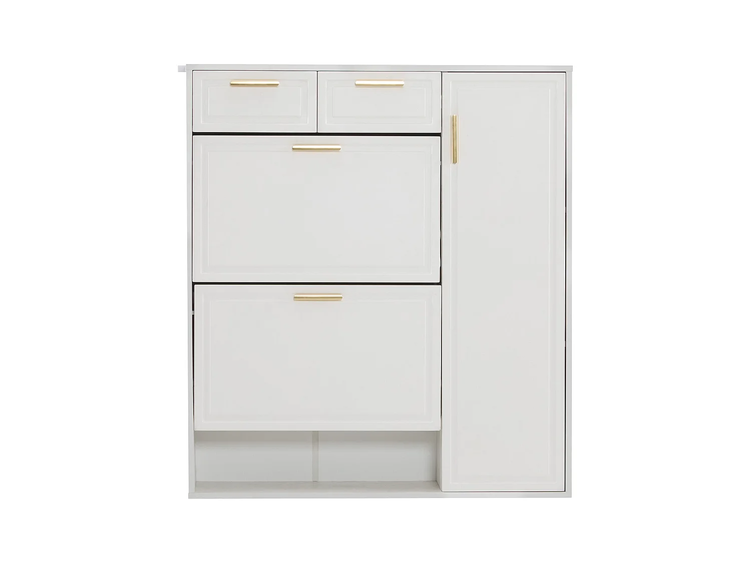 Meuble à chaussures avec 3 portes et 2 tiroirs - 95 x 24 x 107.5 cm - Etagères réglables - Panneau de particules - Blanc