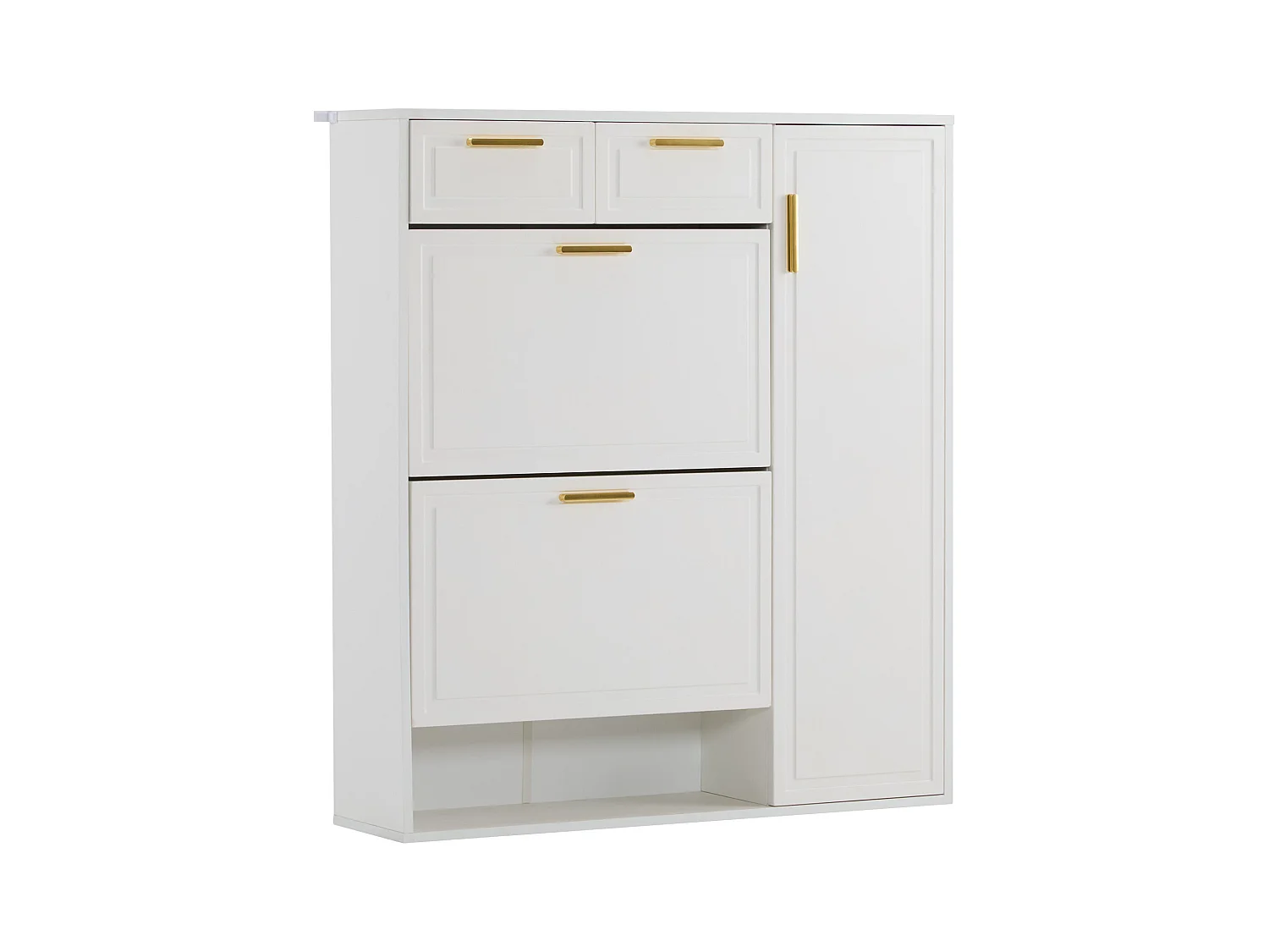 Meuble à chaussures avec 3 portes et 2 tiroirs - 95 x 24 x 107.5 cm - Etagères réglables - Panneau de particules - Blanc