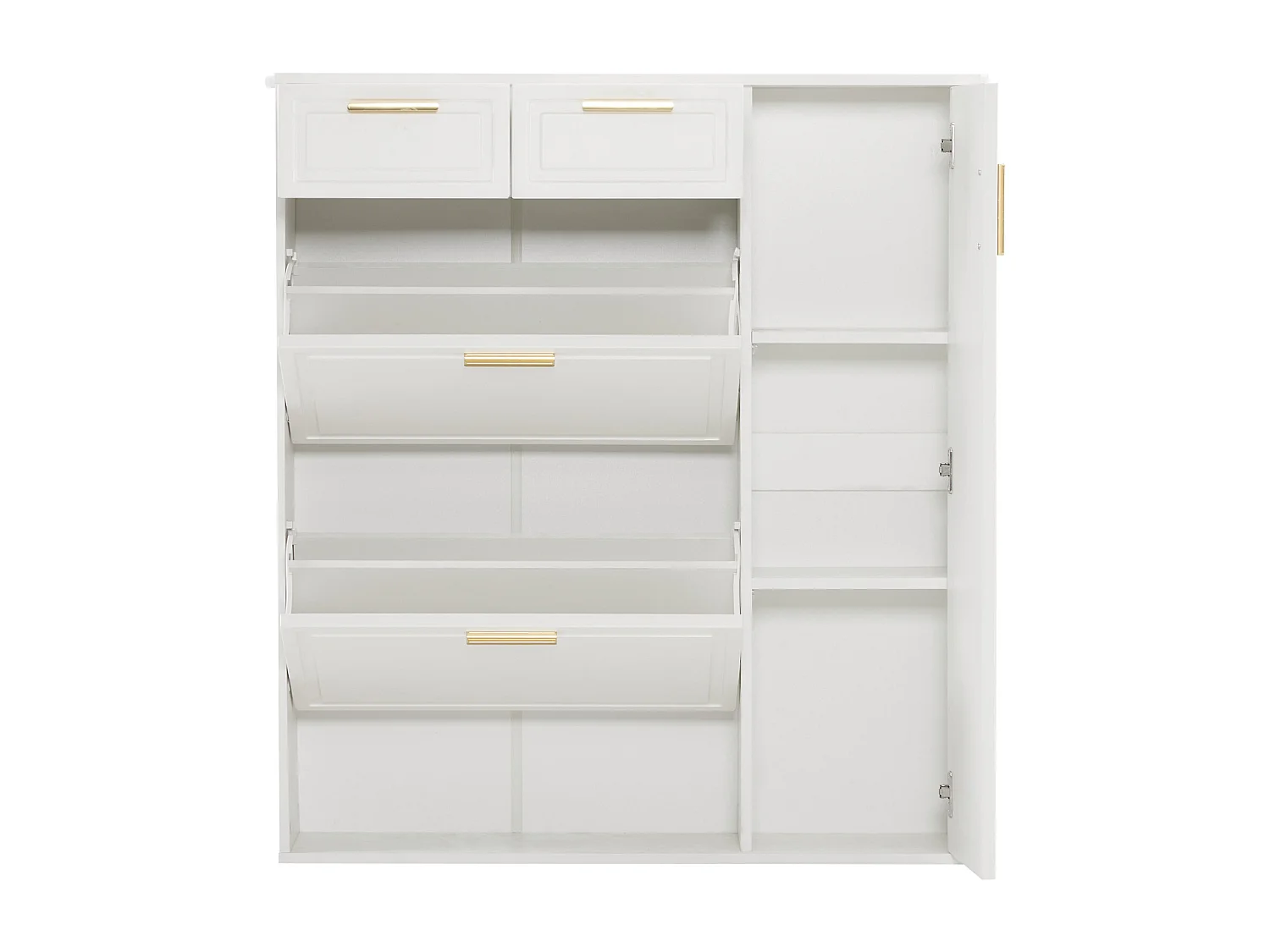 Meuble à chaussures avec 3 portes et 2 tiroirs - 95 x 24 x 107.5 cm - Etagères réglables - Panneau de particules - Blanc