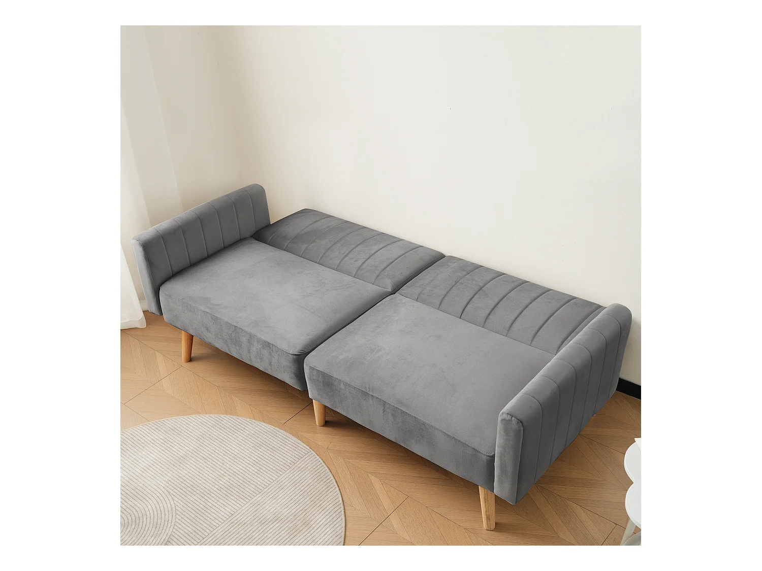 2-zits slaapbank met klik-klak in fluweel - 178 x 78 x 68 cm - Rubberhouten poten - Donkergrijs