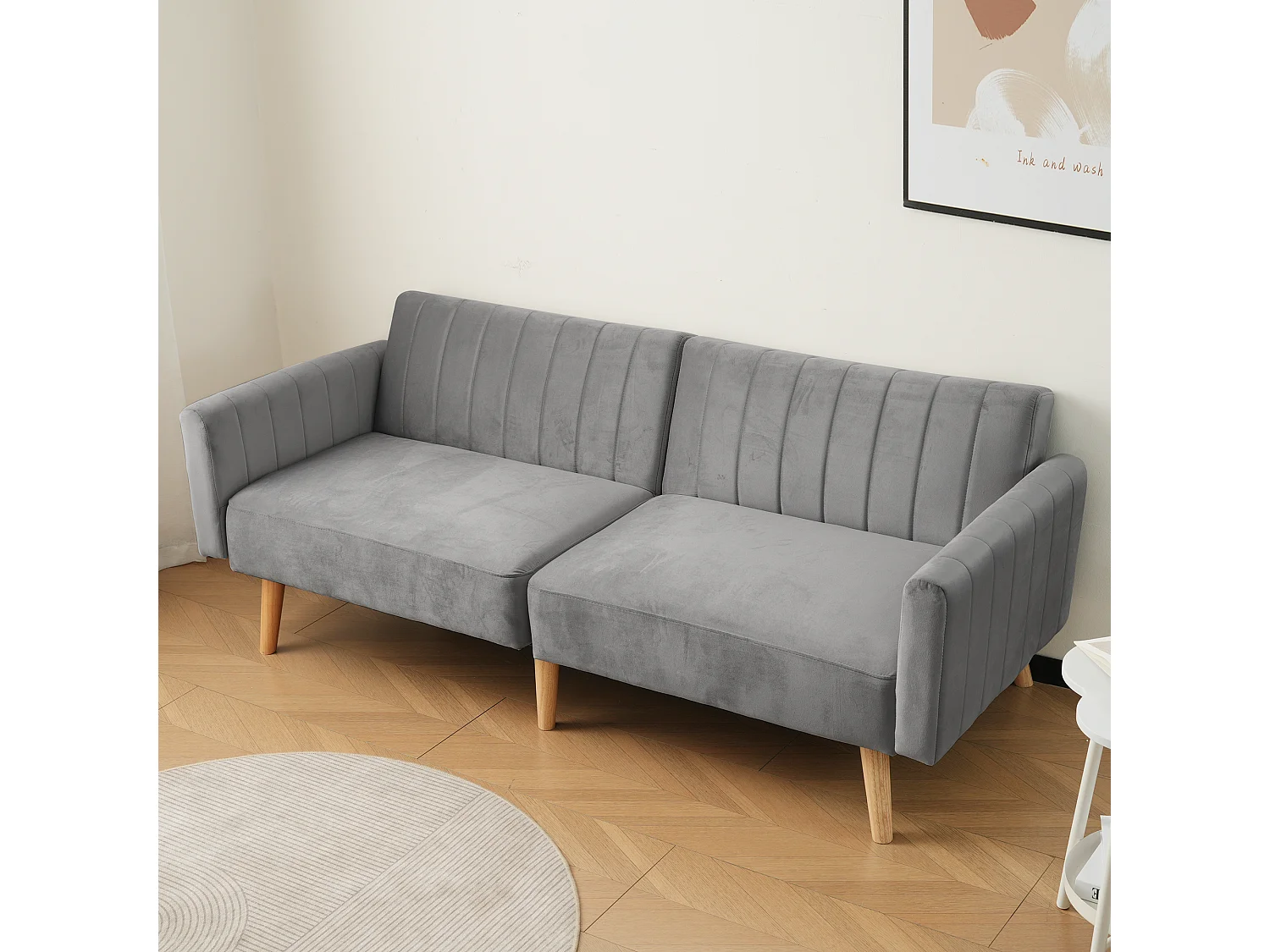 2-zits slaapbank met klik-klak in fluweel - 178 x 78 x 68 cm - Rubberhouten poten - Donkergrijs