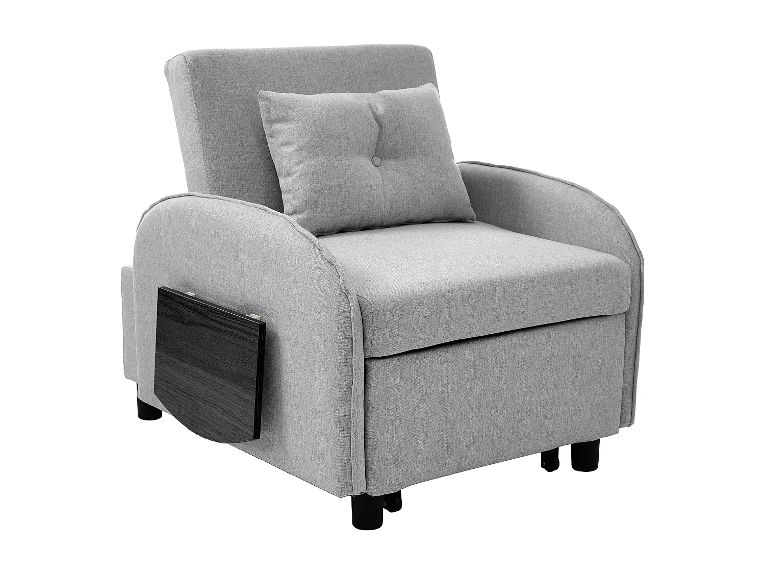 Divano letto 1 posto con tavolo pieghevole - 123 (73) x 78 x 167 cm - Tessuto lino - Grigio chiaro