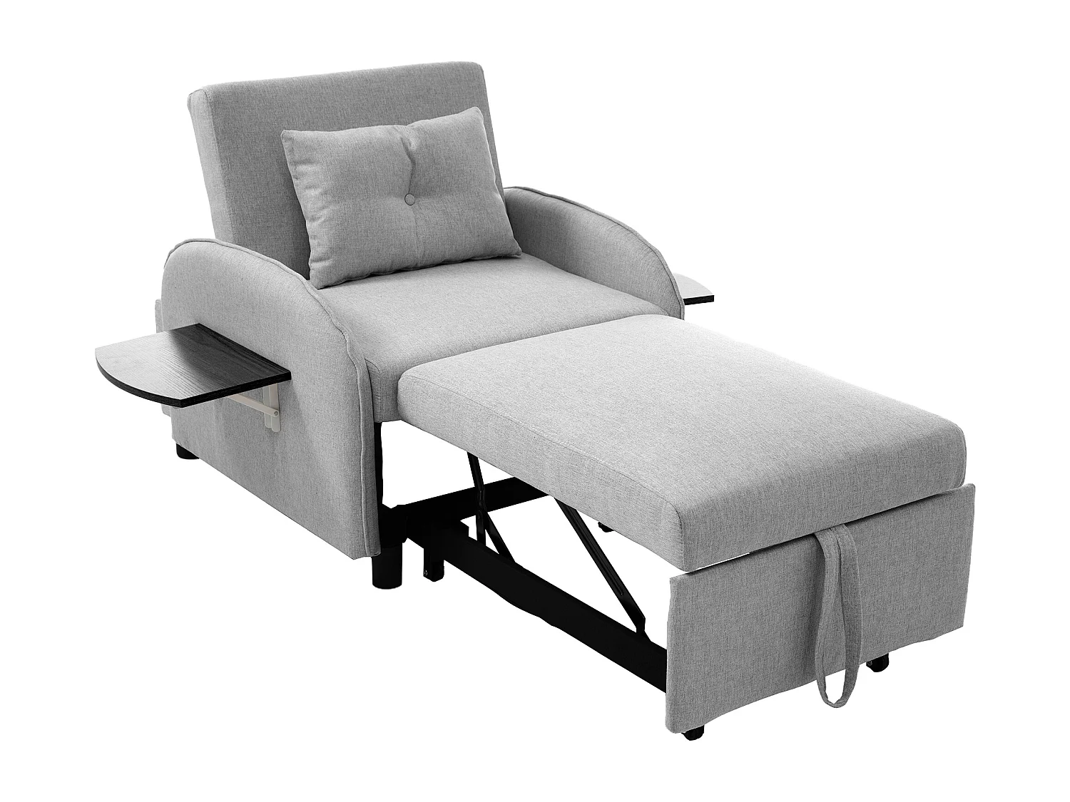 Divano letto 1 posto con tavolo pieghevole - 123 (73) x 78 x 167 cm - Tessuto lino - Grigio chiaro