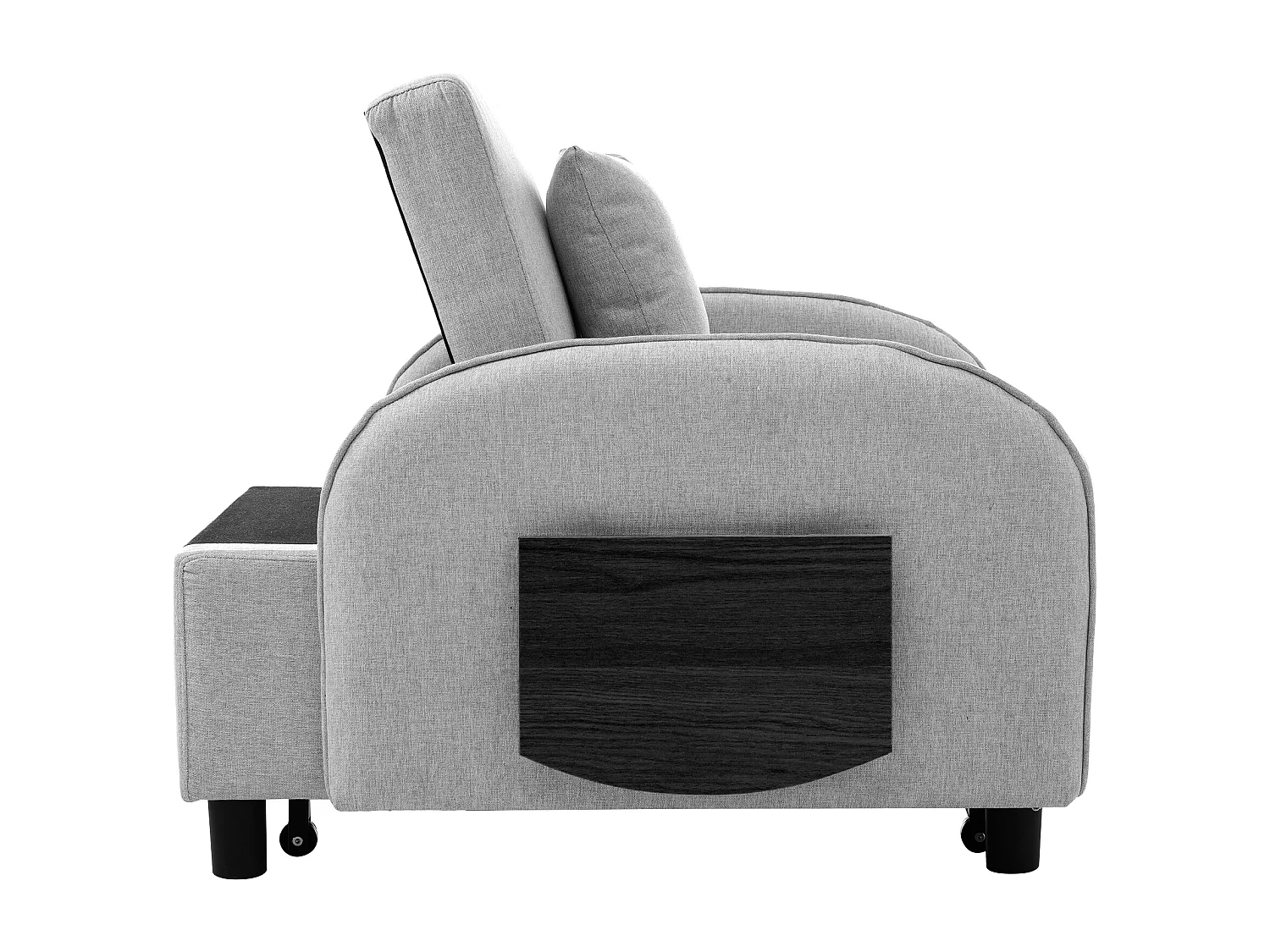 Divano letto 1 posto con tavolo pieghevole - 123 (73) x 78 x 167 cm - Tessuto lino - Grigio chiaro