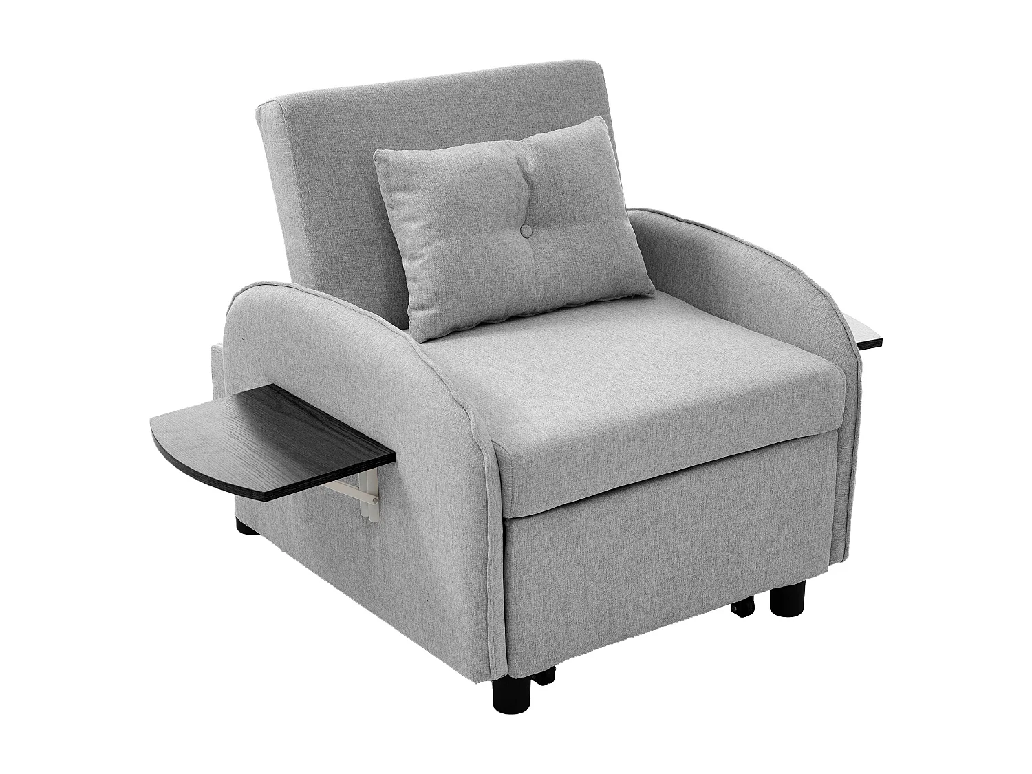 Divano letto 1 posto con tavolo pieghevole - 123 (73) x 78 x 167 cm - Tessuto lino - Grigio chiaro