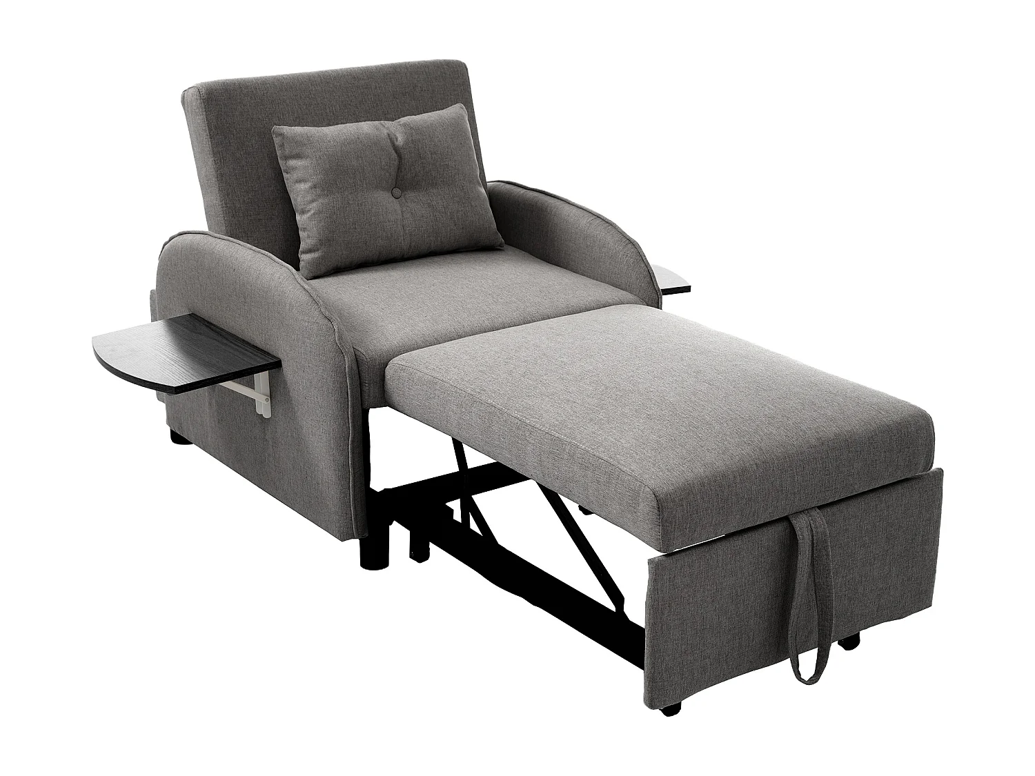 Sofá-cama de 1 lugar com mesa dobrável - 123 (73) x 78 x 167 cm - Tecido de linho - Cinza escuro
