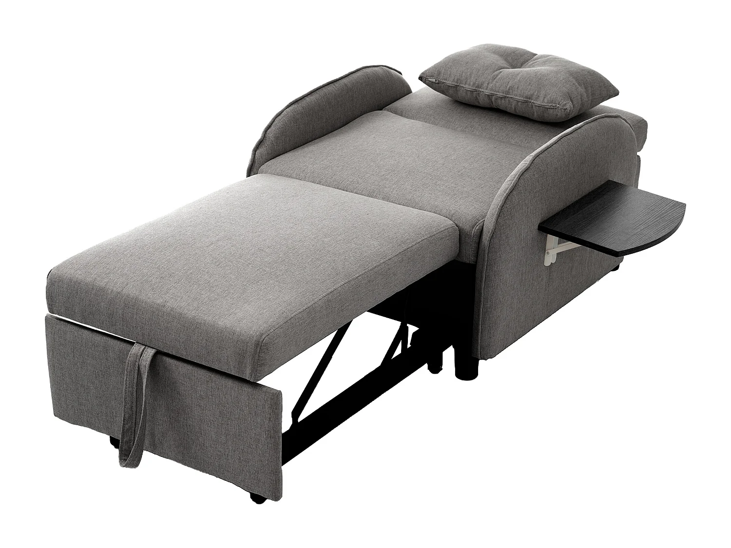 Sofá-cama de 1 lugar com mesa dobrável - 123 (73) x 78 x 167 cm - Tecido de linho - Cinza escuro