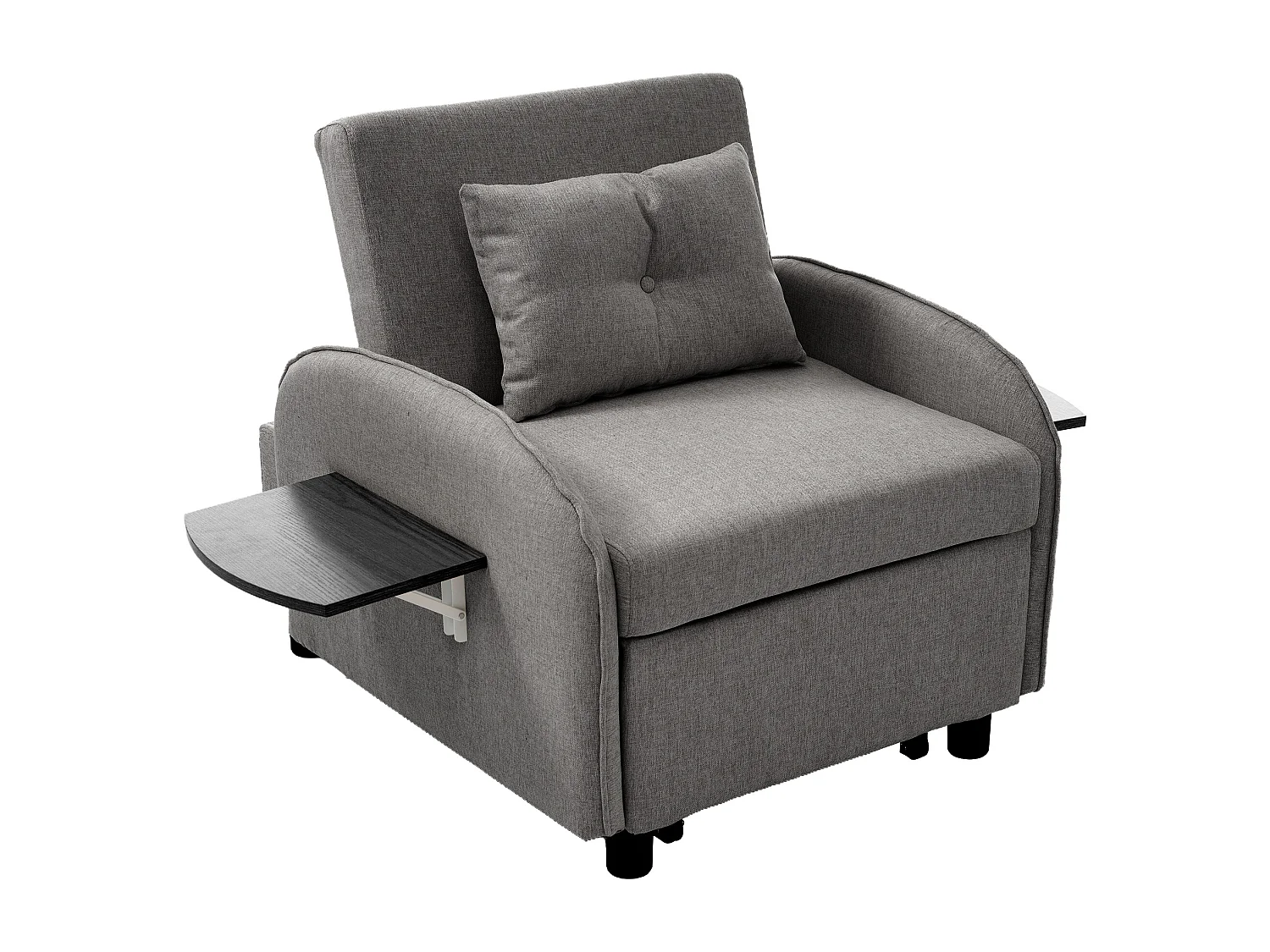 Sofá-cama de 1 lugar com mesa dobrável - 123 (73) x 78 x 167 cm - Tecido de linho - Cinza escuro