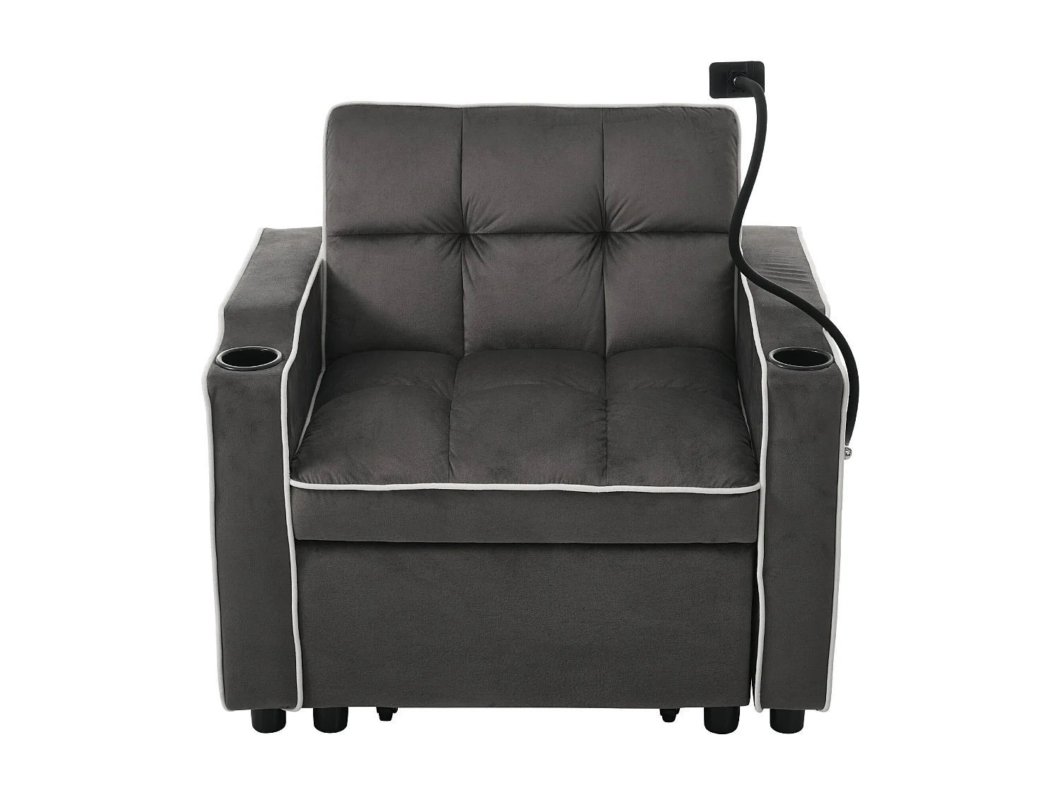 1-zits slaapbank met bekerhouders en telefoonhouder - 83 x 75 x 167 cm - Fluweel - Donkergrijs