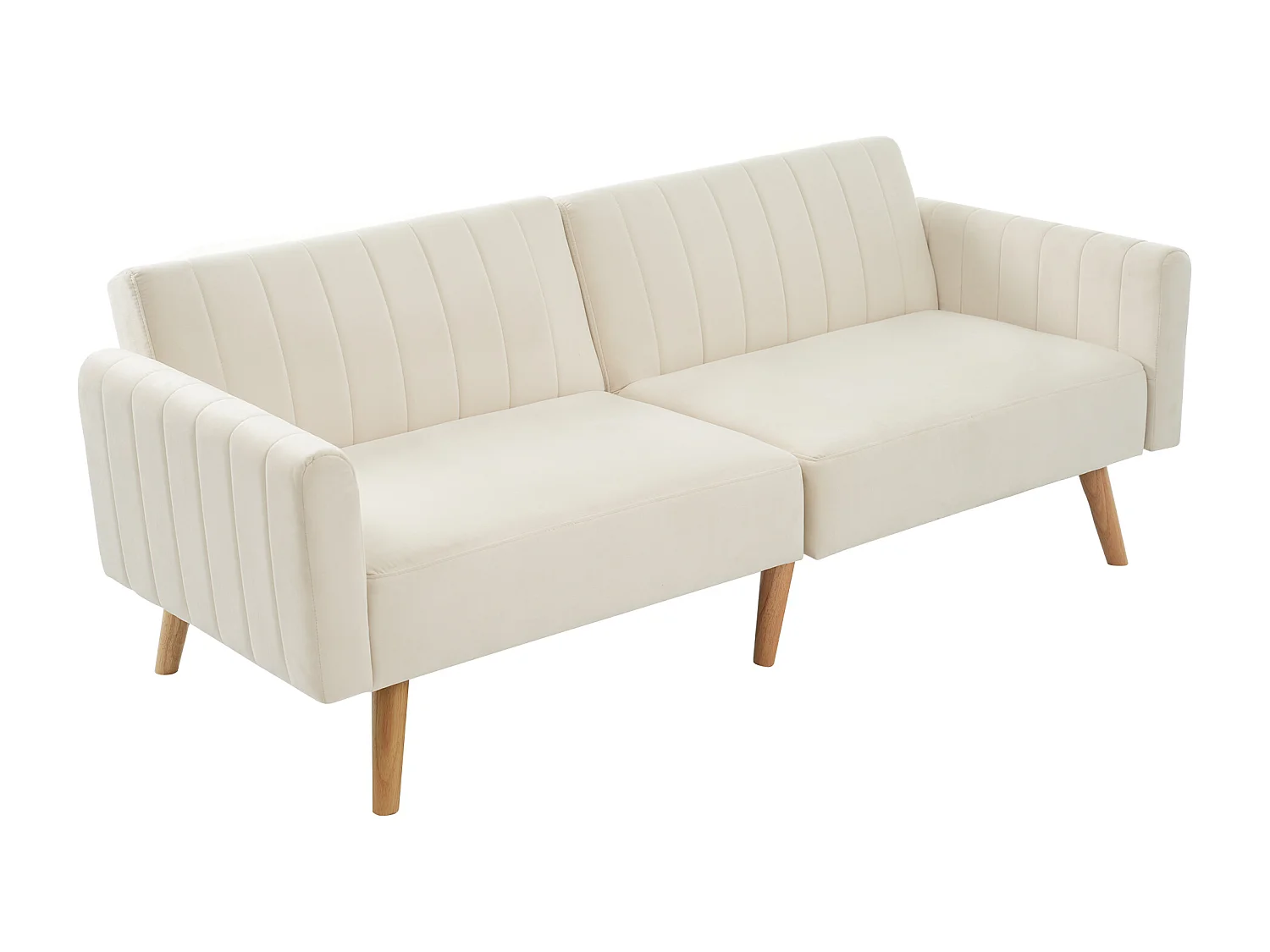 2-zits slaapbank met klik-klak in fluweel - 178 x 78 x 68 cm - Rubberhouten poten - Beige