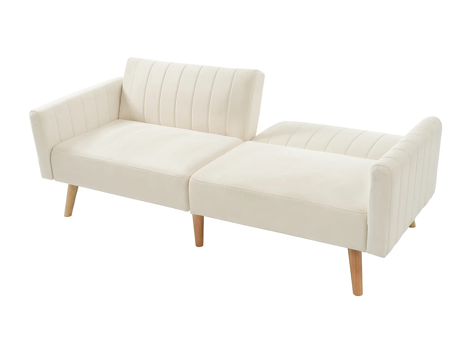 2-zits slaapbank met klik-klak in fluweel - 178 x 78 x 68 cm - Rubberhouten poten - Beige