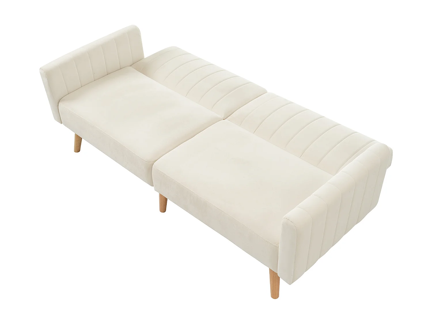 2-zits slaapbank met klik-klak in fluweel - 178 x 78 x 68 cm - Rubberhouten poten - Beige