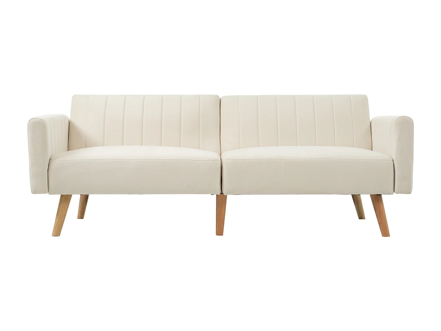 2-zits slaapbank met klik-klak in fluweel - 178 x 78 x 68 cm - Rubberhouten poten - Beige