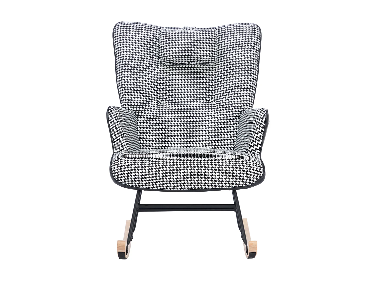 Fauteuil à bascule avec poche latérale,  appui-tête et repose-pieds - 85 x 65 x 96 cm - Motif chippendale - Noir + blanc