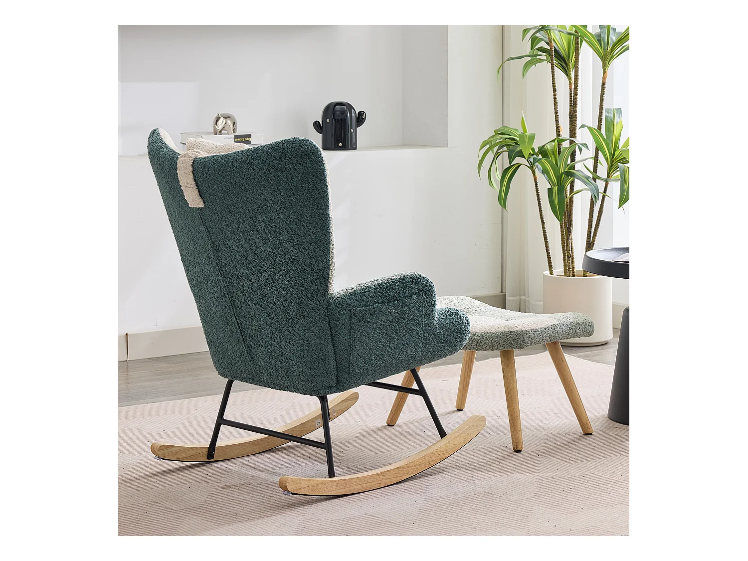 Schaukelstuhl aus Bouclé-Stoff mit Fußstütze und Kopfstütze - 65,5 x 83 x 95 cm - Mehrfarbig