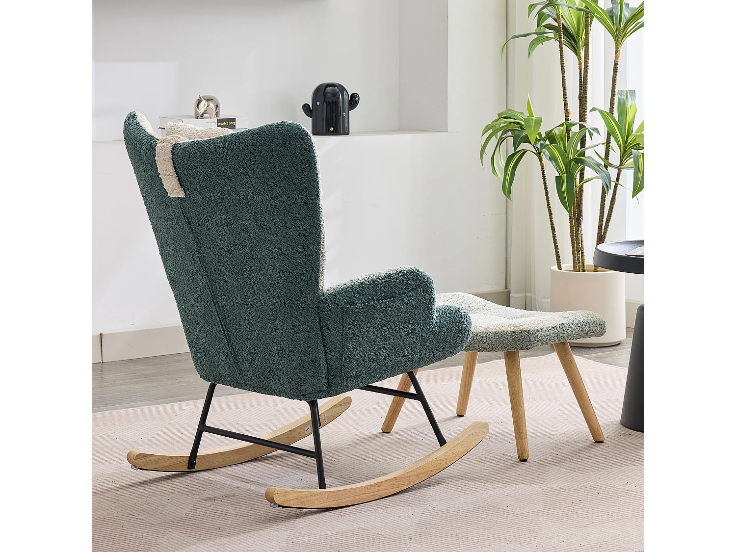 Fauteuil à bascule en tissu bouclé avec repose-pièds et appui-tête - 65.5 x 83 x 95 cm - Multicolore