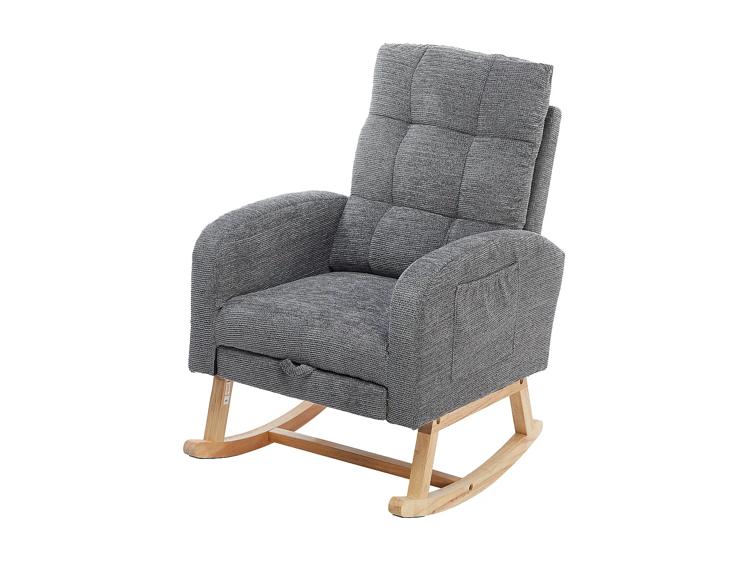 Teddy Velvet Schommelstoel met Voetenbank en Armleuningen - 132 x 50 x 99 cm - Massief Houten Frame - Grijs