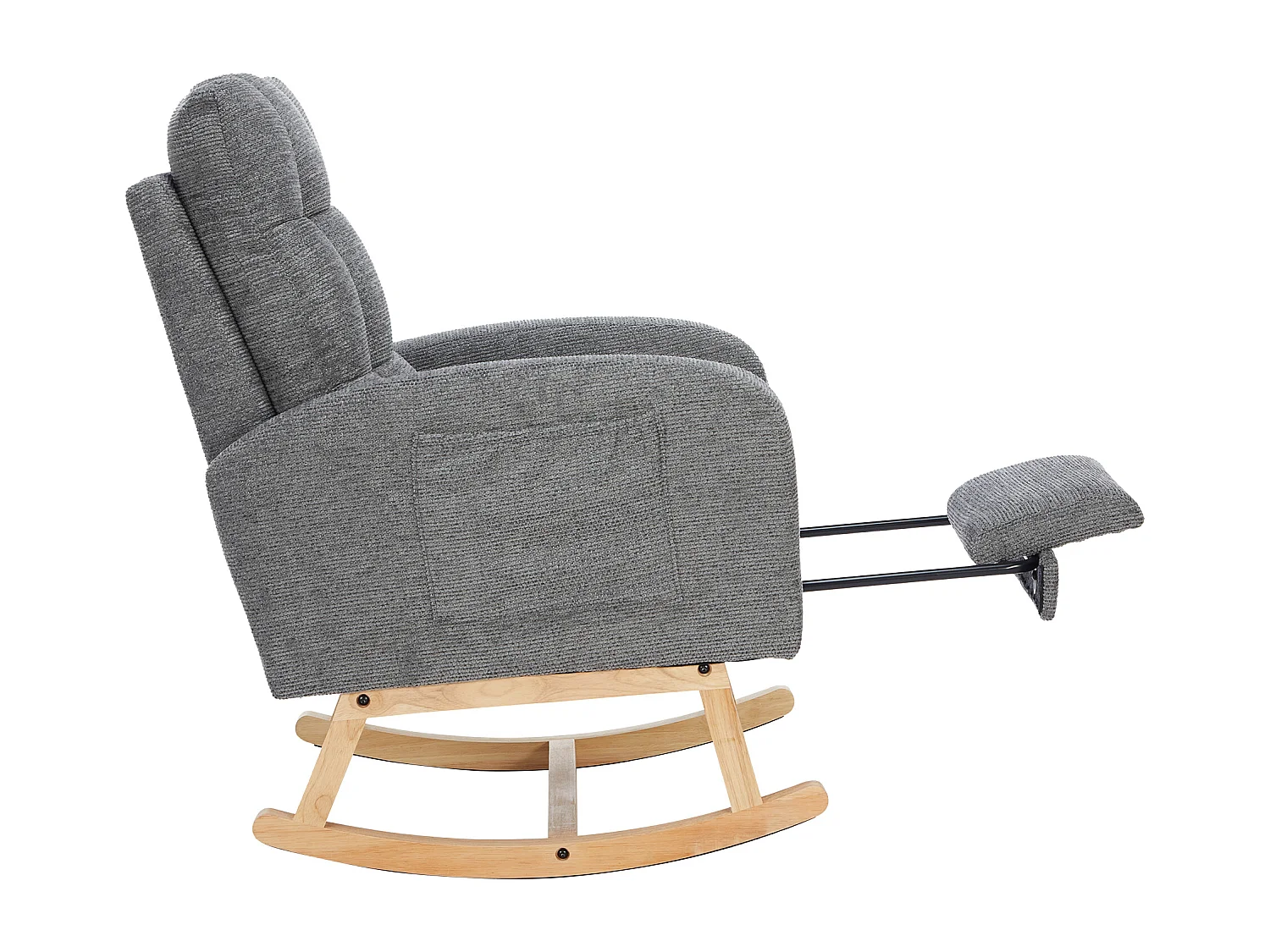 Teddy Velvet Schommelstoel met Voetenbank en Armleuningen - 132 x 50 x 99 cm - Massief Houten Frame - Grijs