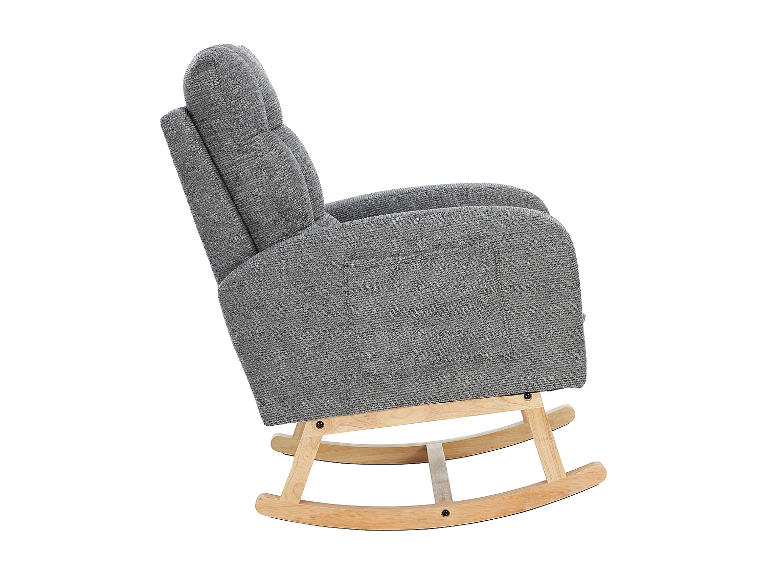 Teddy Velvet Schommelstoel met Voetenbank en Armleuningen - 132 x 50 x 99 cm - Massief Houten Frame - Grijs