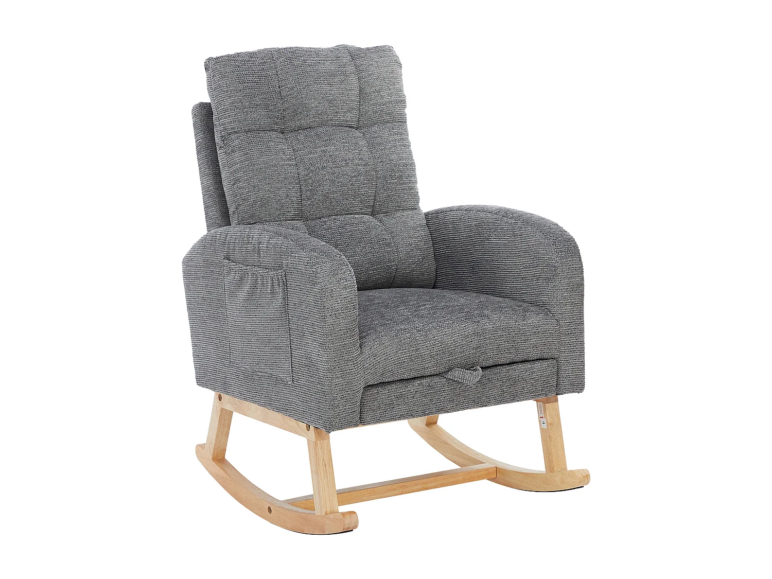 Teddy Velvet Schommelstoel met Voetenbank en Armleuningen - 132 x 50 x 99 cm - Massief Houten Frame - Grijs